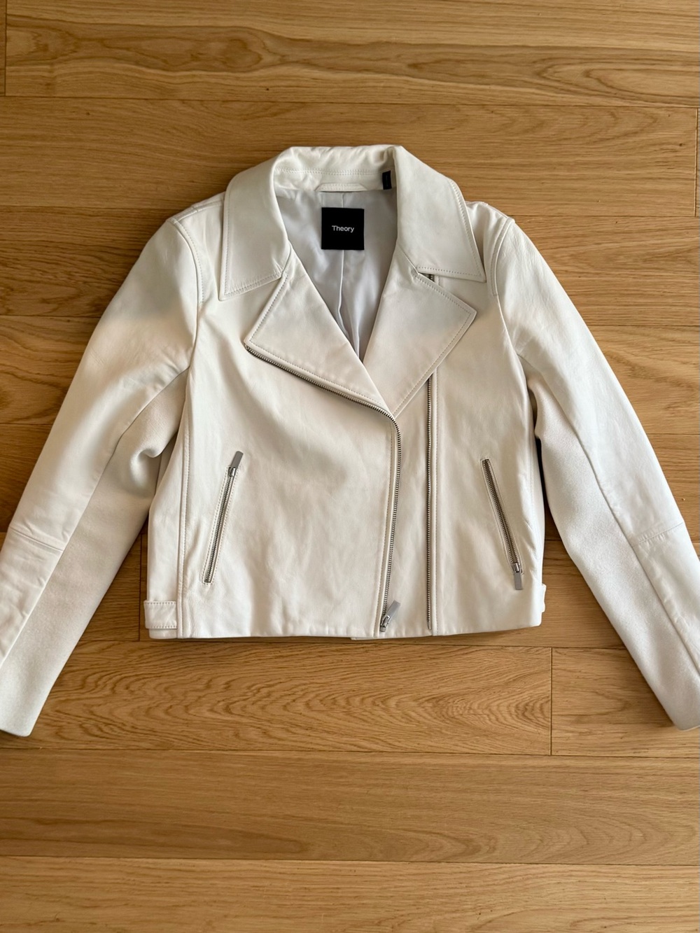 Theory white Leather Moto Jacket with Silver Hardware